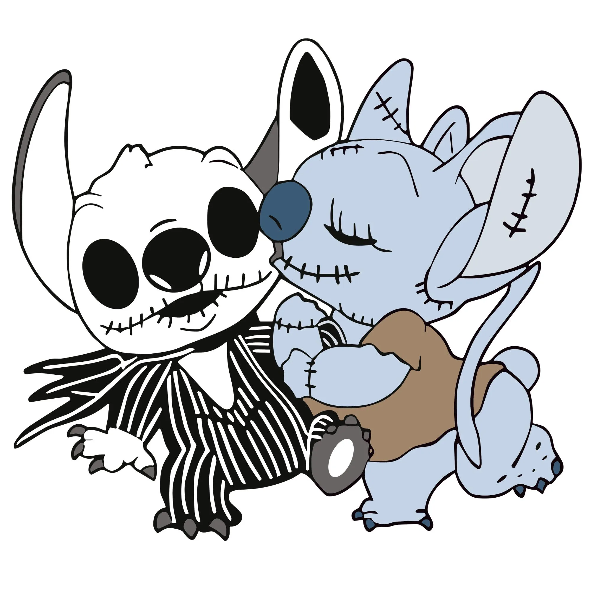 Stitched Monster Couple DTF Transfer – Cute Spooky Print