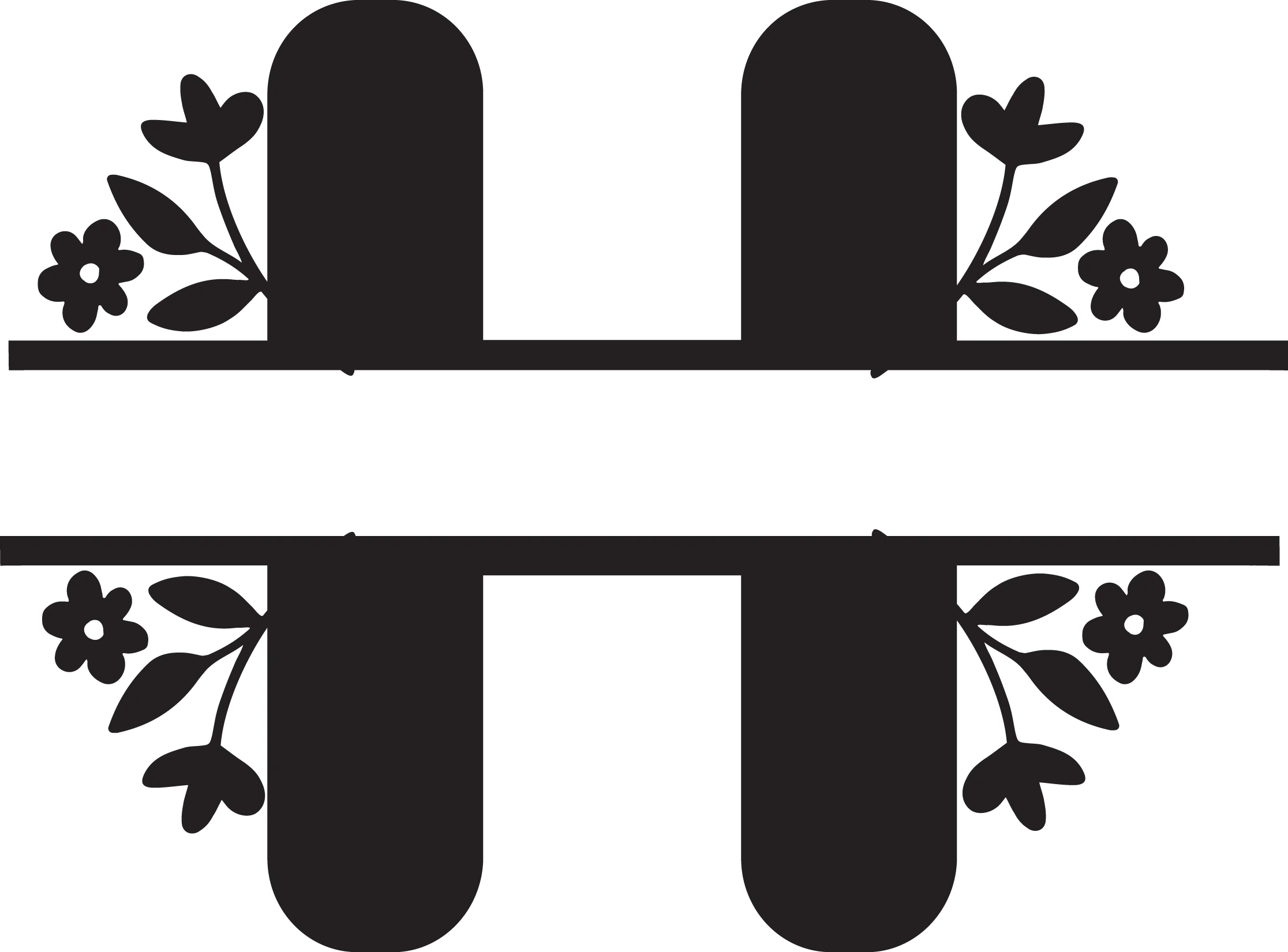 Floral Split Letter H DTF Transfer - Elegant Monogram Alphabet Design 1 Floral Split Letter H DTF Transfer