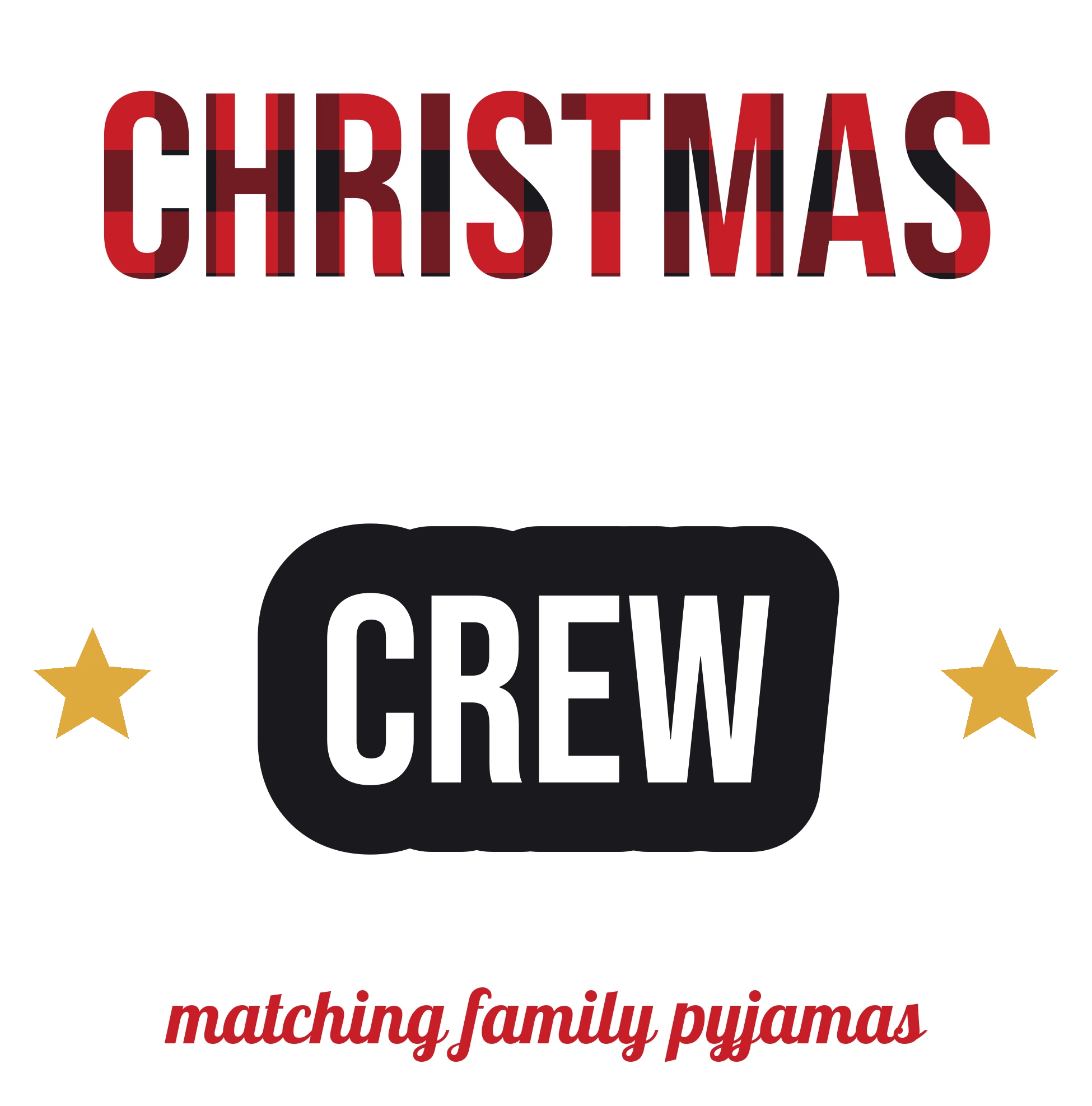 Christmas Crew DTF Transfer, Buffalo Plaid Family Design 1 Christmas Crew DTF transfer with red buffalo plaid lettering and CREW badge