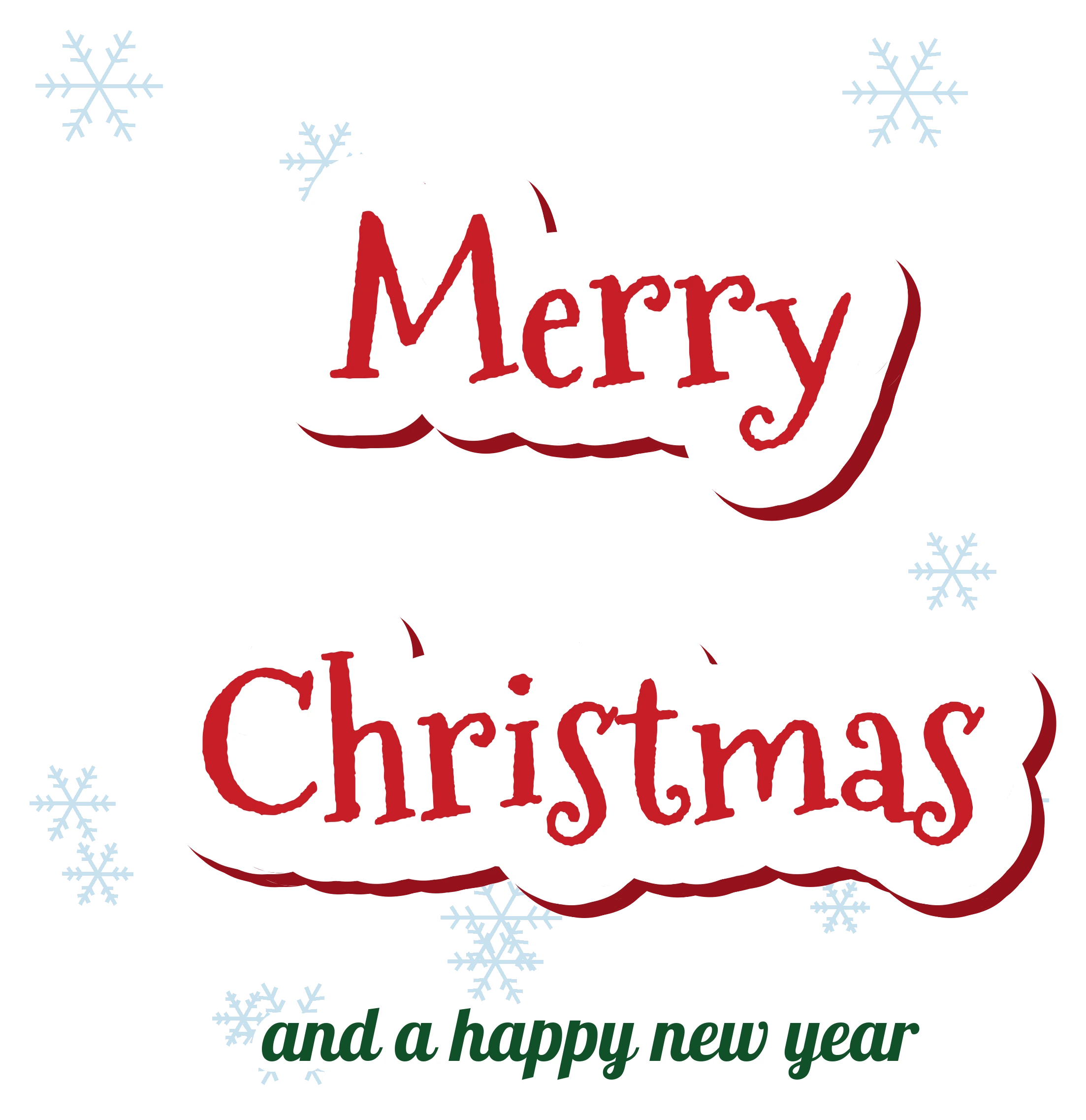 Merry Christmas DTF Transfer, Classic Festive Lettering 1 Merry Christmas DTF transfer with red festive lettering and snowflakes